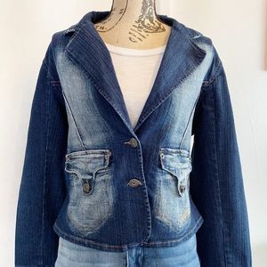 EUC DeFuze Distressed Denim Blazer Jacket – Size XL